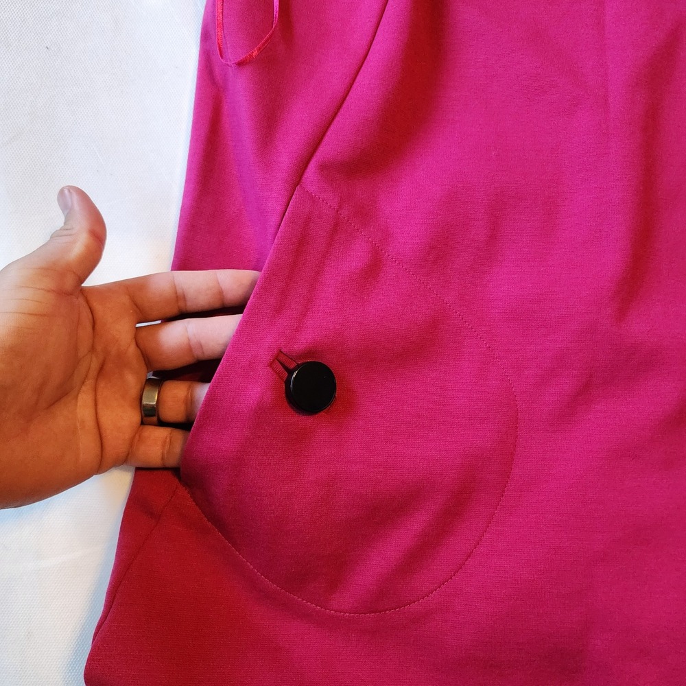 Michael Michael Kors Shocking Pink Sleeveless Shift Dress Pocket Button Large - Picture 4 of 8